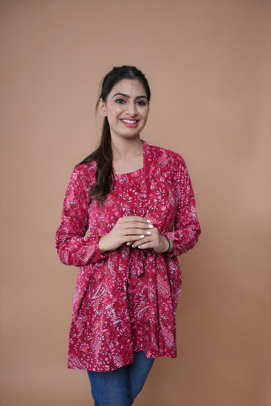 Maroon Jhaal Block Print Peplum Top