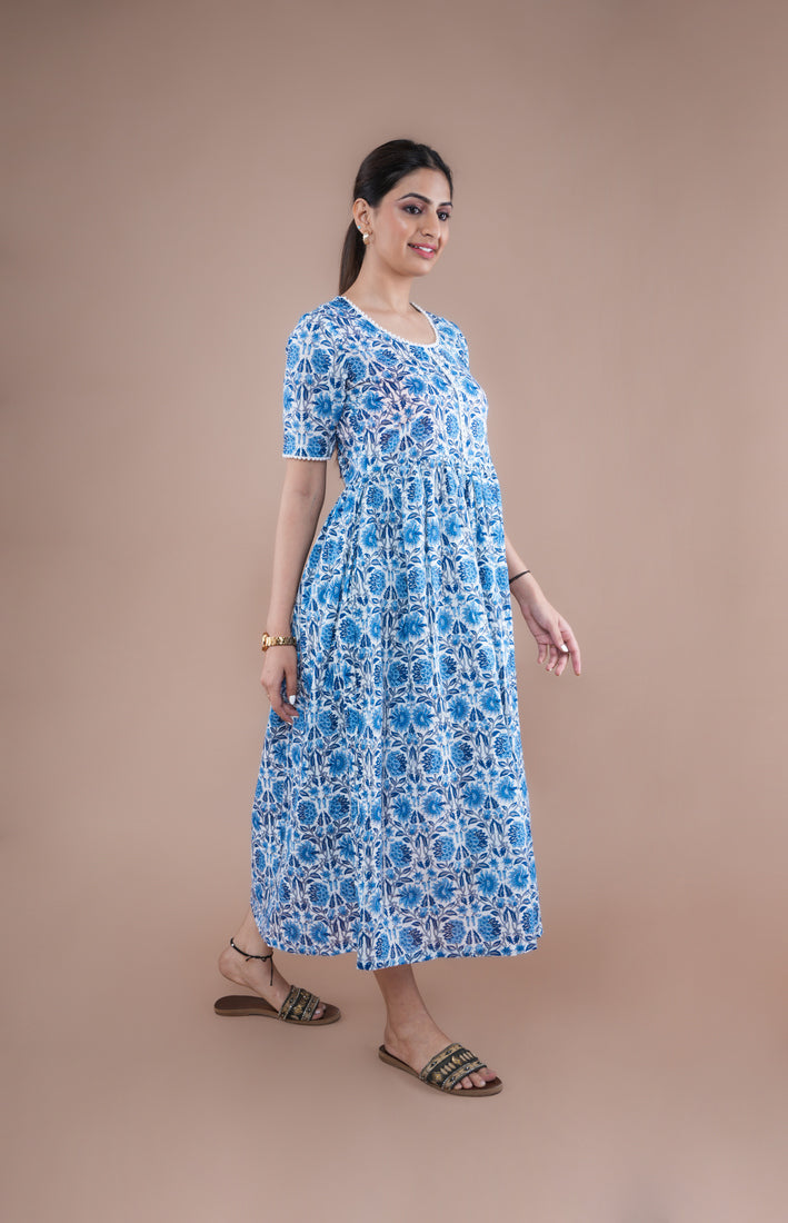 Ocean Blue Flared Cotton Kurti