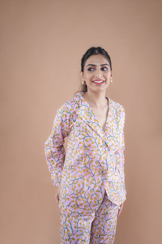 Pink Jhaal Coat Pant Co-Ord Sets