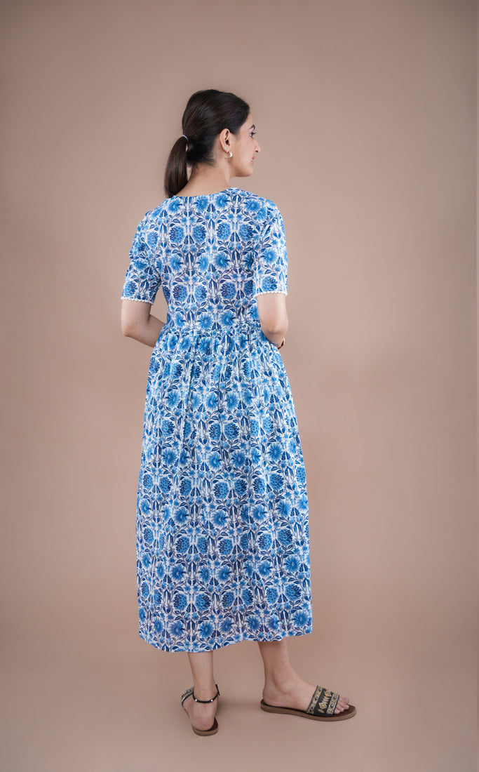 Ocean Blue Flared Cotton Kurti