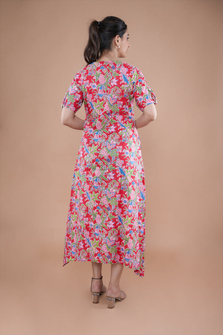 Red Floral A-Line Kurti