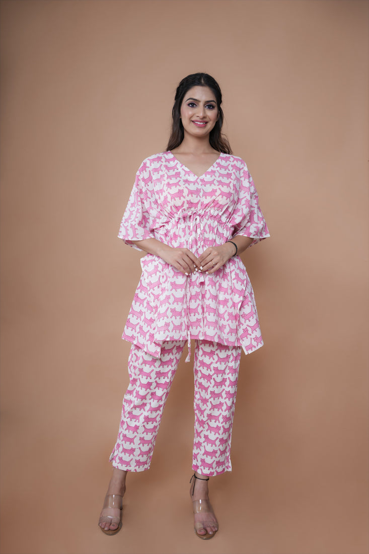 Pastel Pink Kaftan Co-ord Set