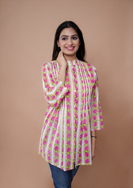 White Flower Jhaal Pintex Shirt