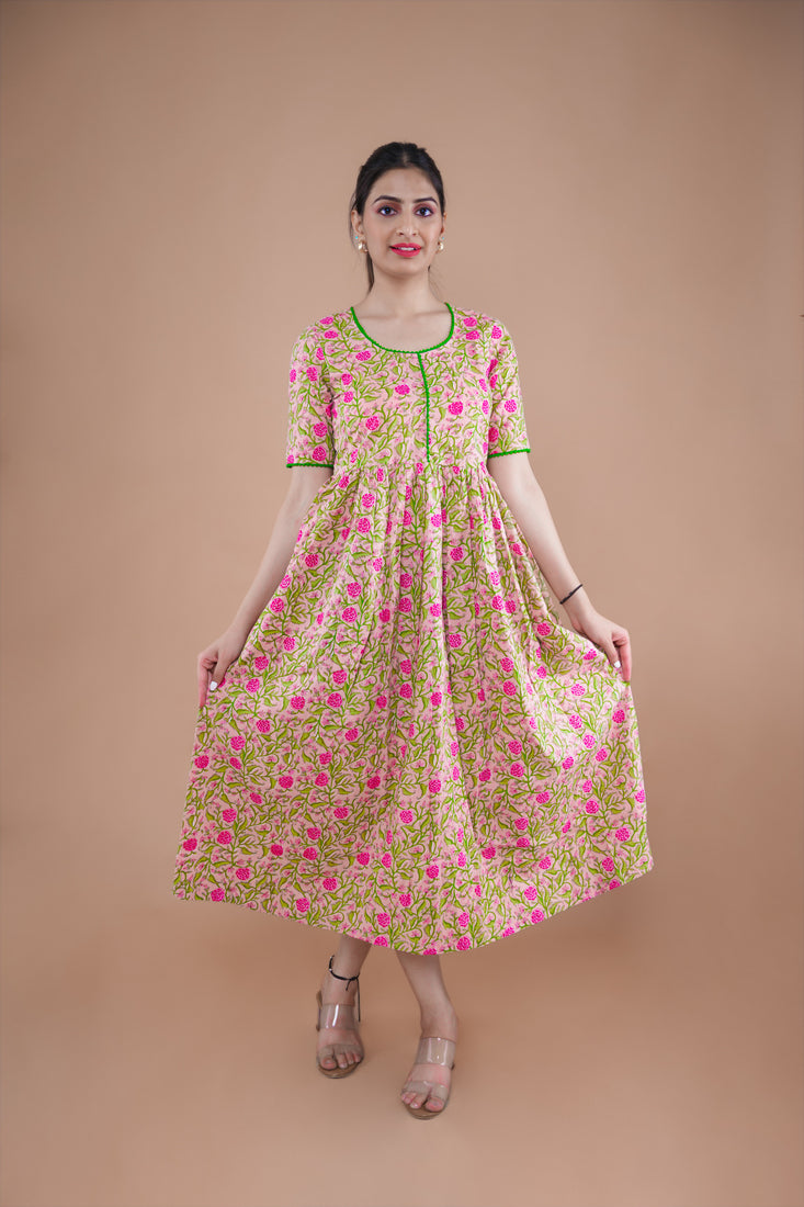 Peach Pink Flared Cotton Kurti