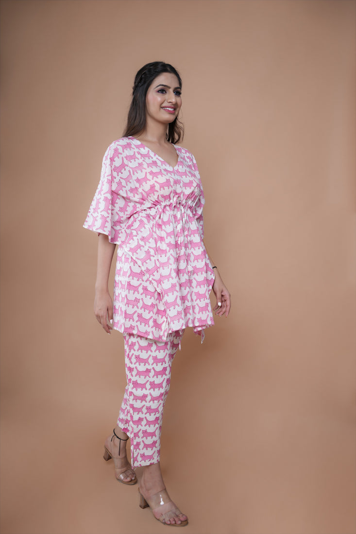 Pastel Pink Kaftan Co-ord Set