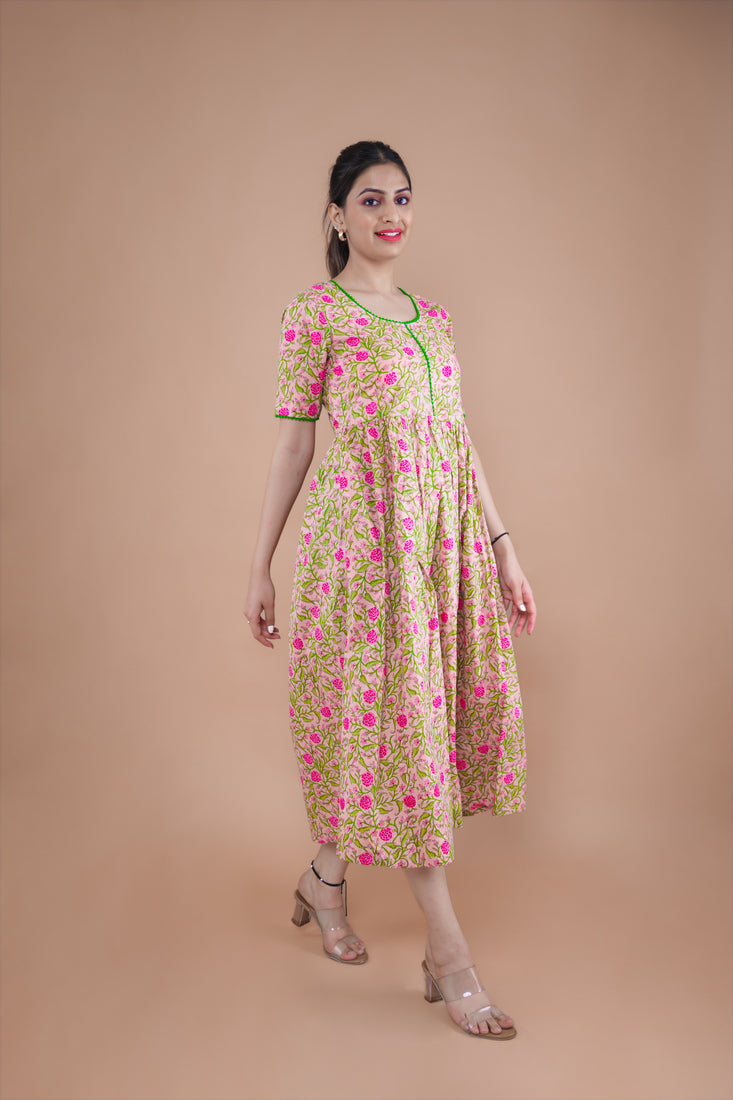 Peach Pink Flared Cotton Kurti