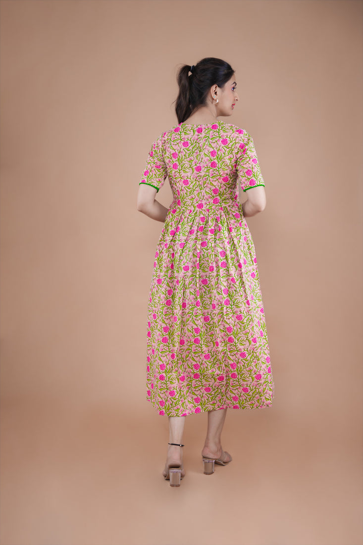 Peach Pink Flared Cotton Kurti