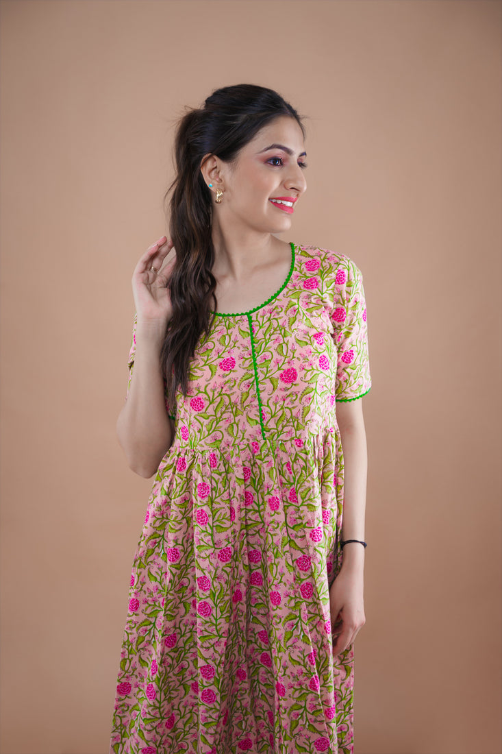 Peach Pink Flared Cotton Kurti