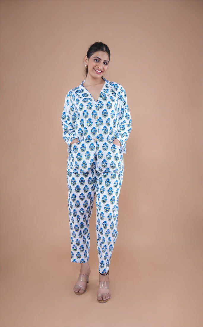 Blue Poppy Coat Pant Co-Ord Sets