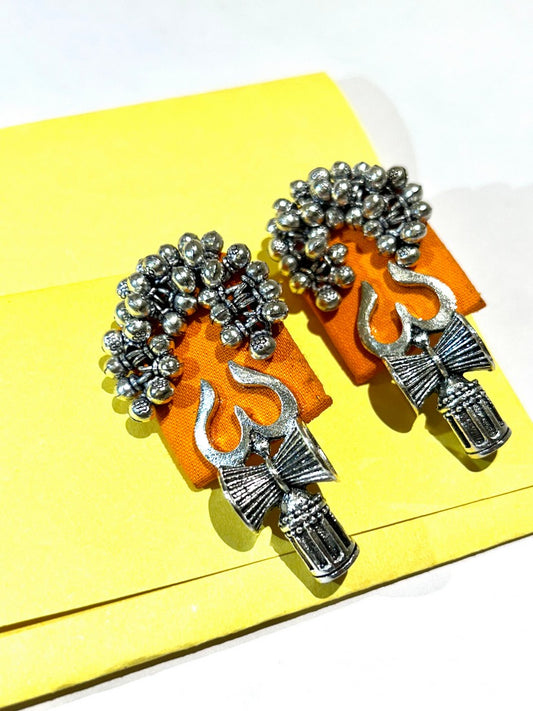 Orange Trishul Ghungroo Earrings