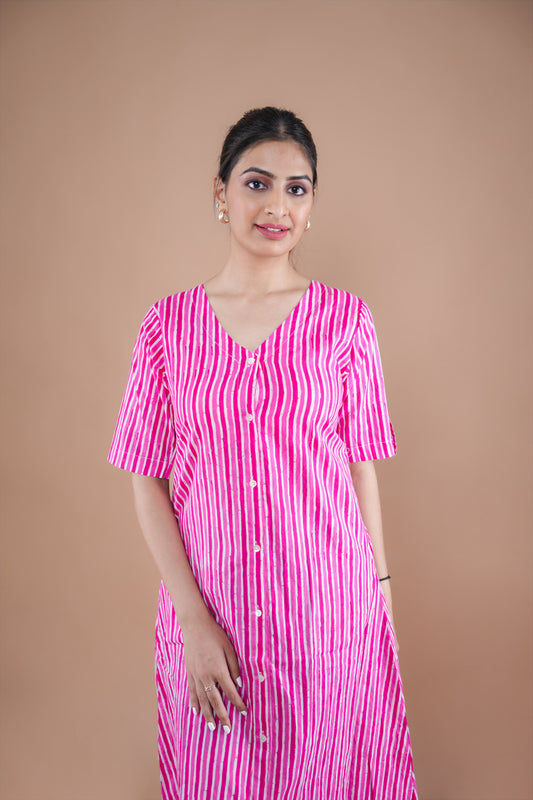 Pink Lines A-Line Kurti