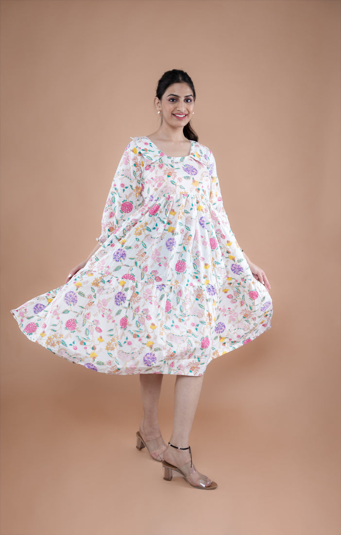 White Garden Flora Back Smoking Tie Dress